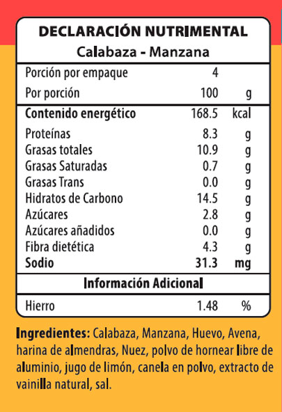 Declaración Nutrimental Calabaza y Manzana