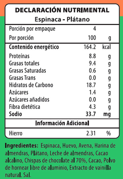Declaración Nutrimental Espinaca Platano